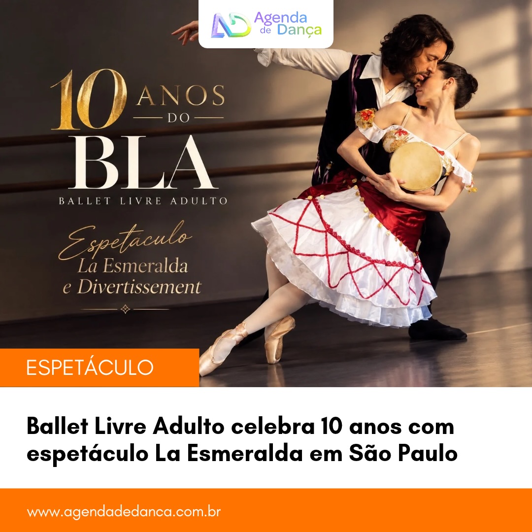 Para celebrar seus 10 anos de existência, o BLA _ Ballet Livre Adulto (@balletlivreadulto) leva ao palco o clássico La Esmeralda e Divertissement, espetáculos que serão apresentados nos dias 26 e 27 de setembro, no Teatro Ítalo-Brasileiro, em São Paulo.

+ informações em meu site - agendadedanca.com.br (link na bio) 

Crédito da foto: Sergio Bemfica 

#agendadedanca #anotanaagenda #dicasdedanca #balletlivreadulto #laesmeralda